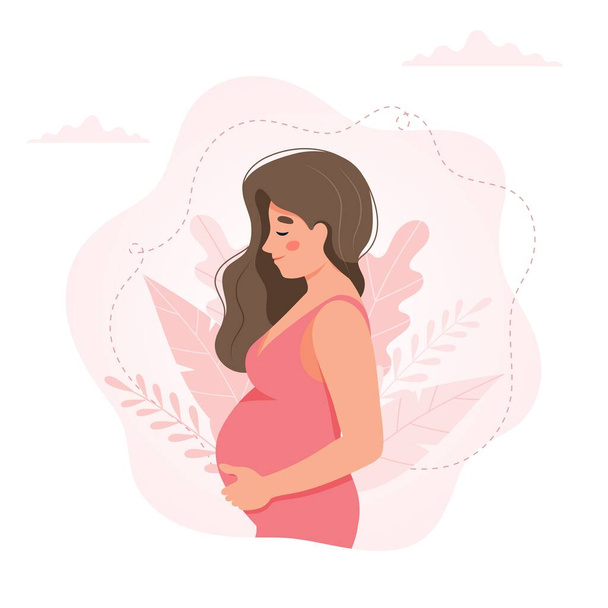 Zwangere vrouw concept vector illustratie in schattige cartoon stijl, gezondheidszorg, zwangerschap - Vector, afbeelding