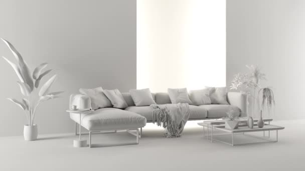 Zeitgenössischer Film Clip 3D Illustration modernes Wohnzimmer Interieur - Filmmaterial, Video
