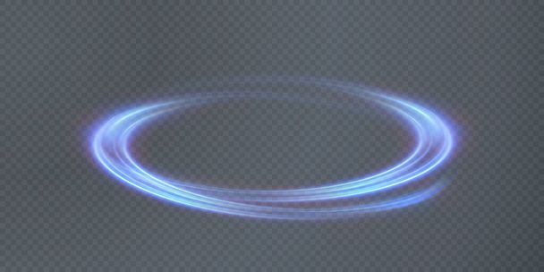Abstract vector light lines swirling in a spiral. Light simulation of line movement. Light trail from the ring. Illuminated podium for promotional products. - Vector, Image