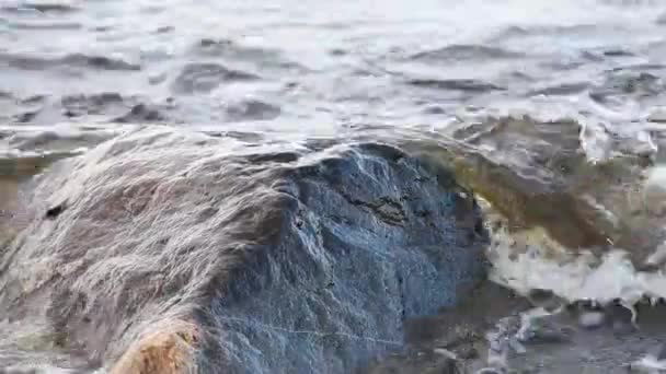 Un grand rocher inondé par les vagues de la mer de la partie suédoise de la mer Baltique - Séquence, vidéo