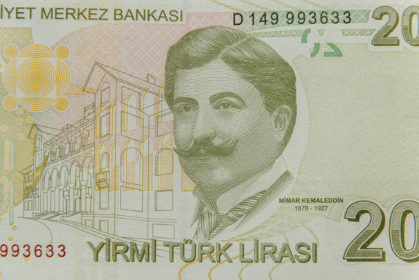 Makró felvétel a húsz török líra bankjegyről - Fotó, kép