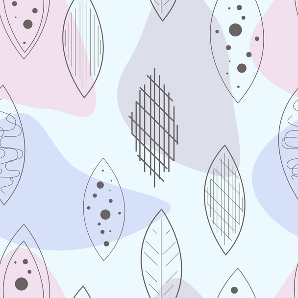 Fantasy φύλλα αδιάλειπτη μοτίβο με χρωματιστά αφηρημένα σχήματα σε ένα ανοιχτό μπλε φόντο. - Διάνυσμα, εικόνα