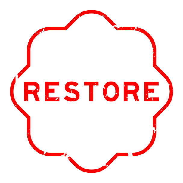Grunge red Restore Wort Gummidichtung Stempel auf weißem Hintergrund - Vektor, Bild