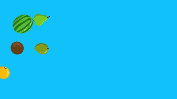 group of fruits animation, blue screen, removable background, chroma key, flat cartoon design - Footage, Video