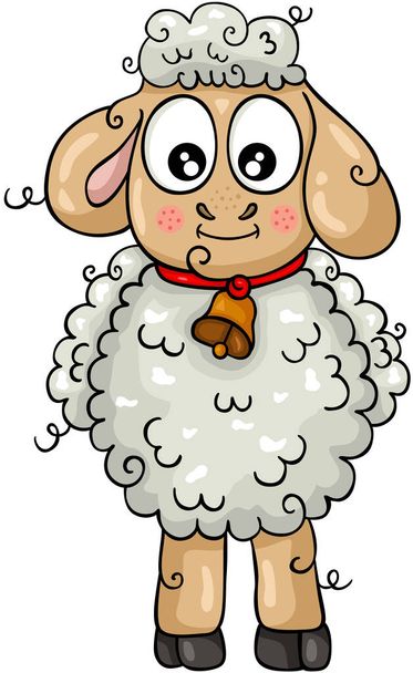Lustige Schafe Lamm isoliert auf weiß - Vektor, Bild