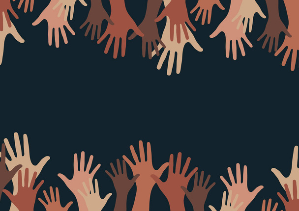 Mani in alto, palme aperte. Il concetto di carità, volontariato, amore, gentilezza, uguaglianza, questioni razziali e sociali. Illustrazione vettoriale per il tuo design. - Vettoriali, immagini