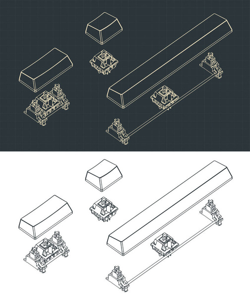 Stylized vector illustration of a mechanical keyboard part. Switches with removed keycaps and stabilizers drawing - Vector, Image