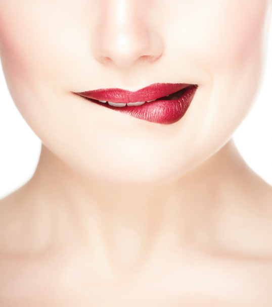 Red lips, close-up portrait - Foto, Imagen