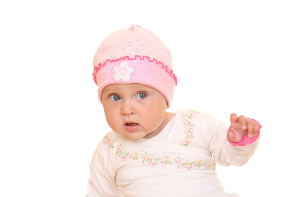 8 Monate Baby Mädchen isoliert auf weiß - Foto, Bild