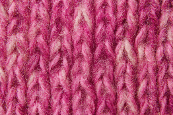 Woolen texture background, knitted wool fabric, pink hairy fluffy textile - Photo, Image