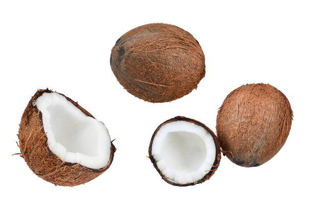 Kokosový ořech izolovaný na bílém pozadí. Horní pohled.  - Fotografie, Obrázek