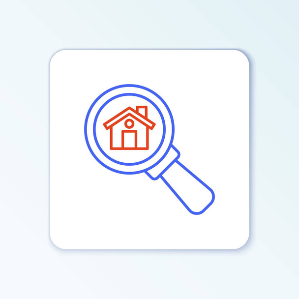 Line Search house icoon geïsoleerd op witte achtergrond. Onroerend goed symbool van een huis onder vergrootglas. Kleurrijk concept. Vector - Vector, afbeelding