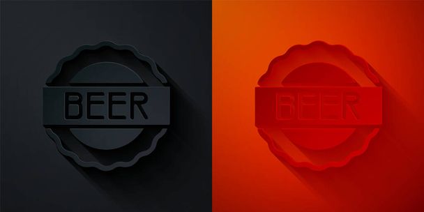Papírový uzávěr s nápisem pivní ikona izolované na černém a červeném pozadí. Papírový styl. Vektor - Vektor, obrázek