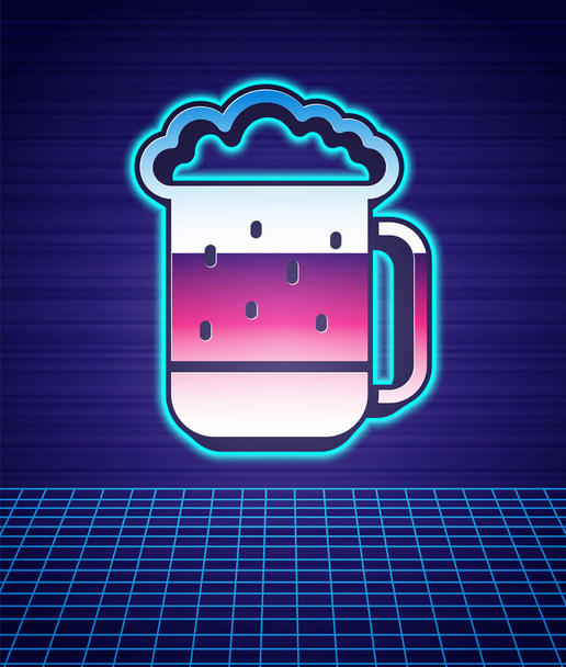 Retro style Wooden beer mug icon isolated futuristic landscape background. 80s fashion party. Vector - Vector, Image