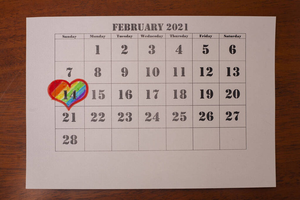 Calendario en el que la fecha es el 14 de febrero. Día de San Valentín. Minoría SEX. LGTB - Foto, Imagen