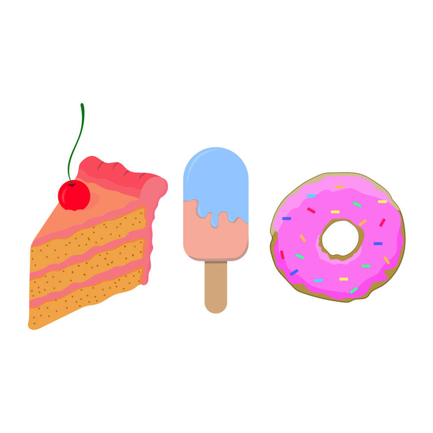 ice cream with cake and donut. vector illustration - Vector, Imagen