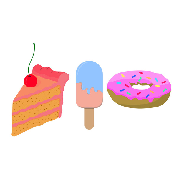 ice cream with cake and donut. vector illustration - Vector, Image