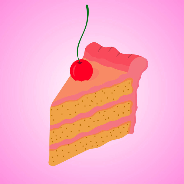 delicioso pastel con cereza vector ilustración diseño - Vector, Imagen