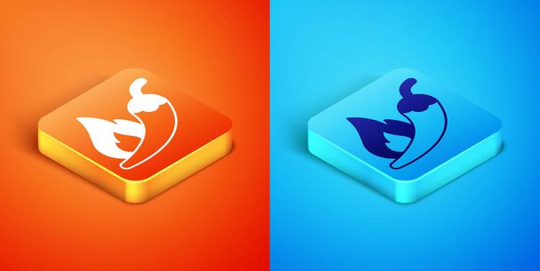 Isometric Hot chili pepper pod icon isolated on orange and blue background. Design for grocery, culinary products, seasoning and spice package, cooking book.  Vector - Vector, Image