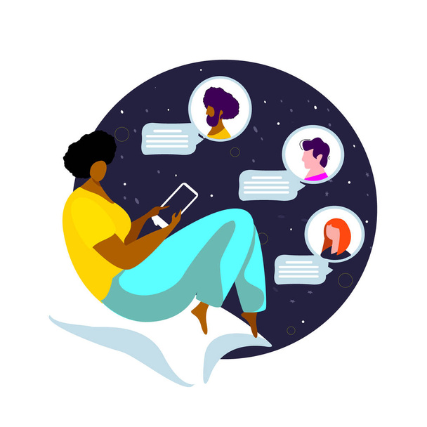 Virtual chat and correspondence. Communication between people through network on the smartphone. Flat vector illustration - Photo, Image