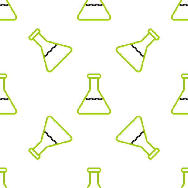 Lijn Testbuis en kolf chemisch laboratorium testpictogram geïsoleerd naadloos patroon op witte achtergrond. Laboratorium glaswerk bord. Vector Illustratie. - Vector, afbeelding