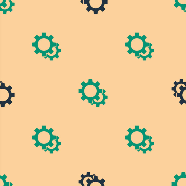 Green and black Gear icon isolated seamless pattern on beige background. Cogwheel gear settings sign. Cog symbol.  Vector Illustration. - Vector, Image