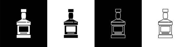 Set Whiskey fles pictogram geïsoleerd op zwart-wit achtergrond. Vector. - Vector, afbeelding