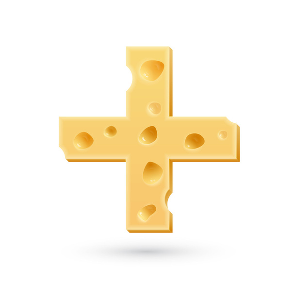 Cheese plus mark. Symbol isolated on white. - Vektor, Bild