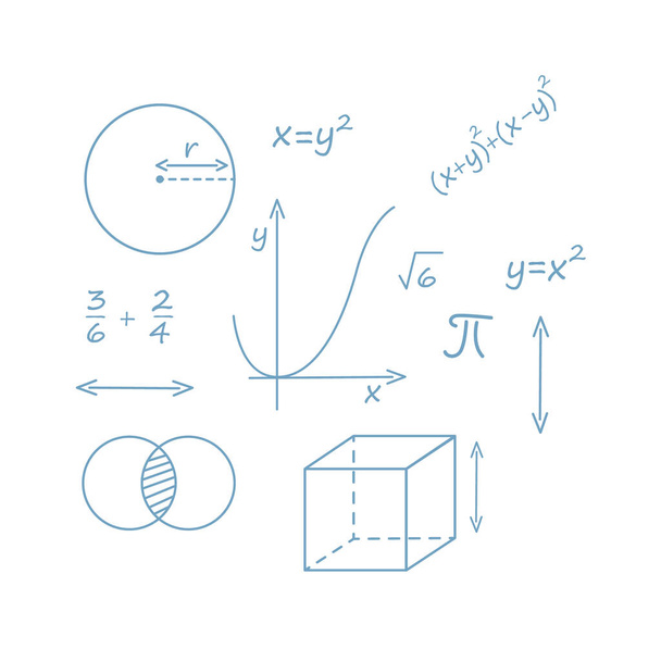 Vázlatos stílus Matematika tudományok tanfolyamok online oktatási koncepció vagy iskolai lecke vektor illusztráció fehér háttér - Vektor, kép