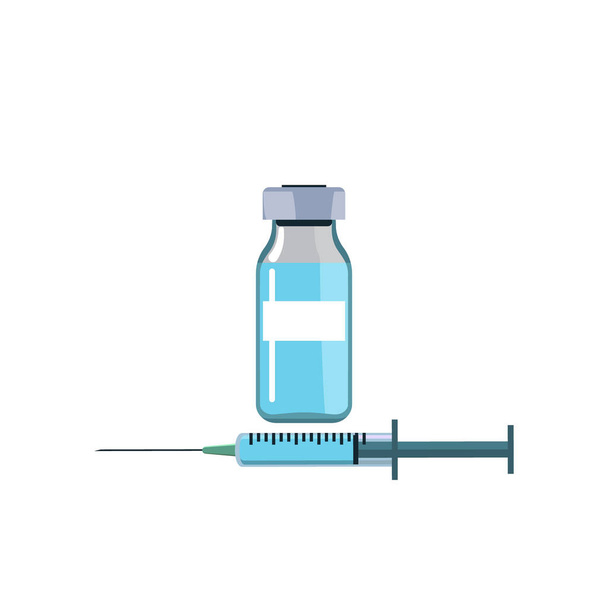 Syringe with vial of vaccine. The concept of vaccination, a cure for the virus. Color vector illustration in a flat style. - Vector, Image