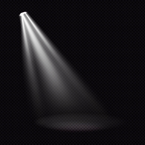 Iluminação realista, raios de luz sobre um fundo escuro - ilustração vetorial - Vetor, Imagem