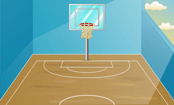 Scène de fond avec illustration de terrain de basket intérieur - Vecteur, image