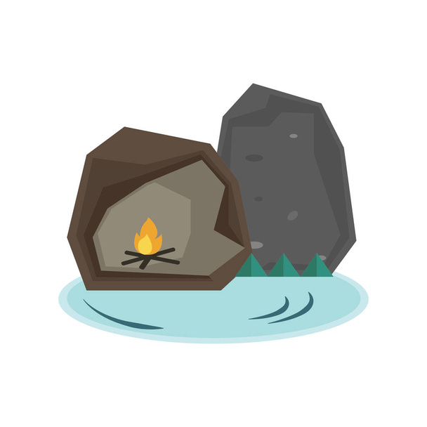 adventure bonfire cave icon in Flat style - Διάνυσμα, εικόνα