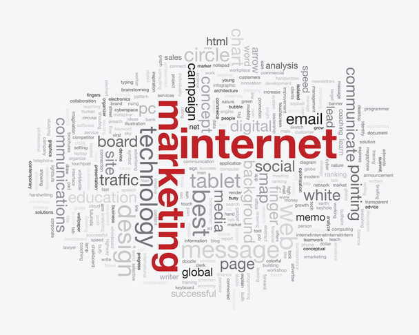 Internet μάρκετινγκ έννοια φούσκα ομιλία λέξη tag σύννεφο εικονογράφηση φορέας - Διάνυσμα, εικόνα