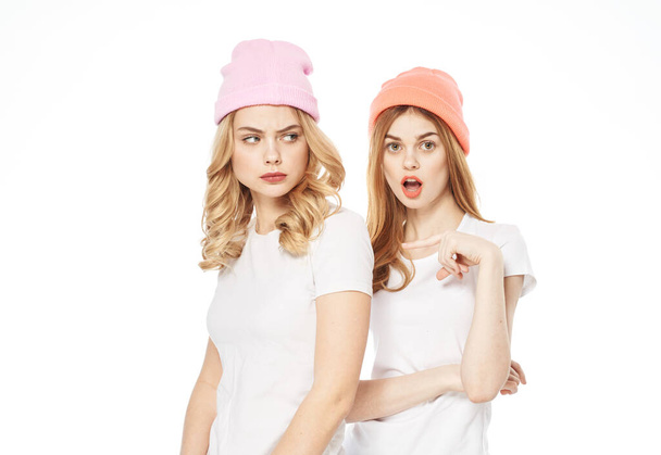funny girlfriends in white t-shirts fashion communication fun - Photo, Image