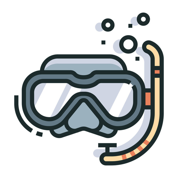 potápěčské brýle volnočasové ikony ve vyplněném stylu osnovy - Vektor, obrázek