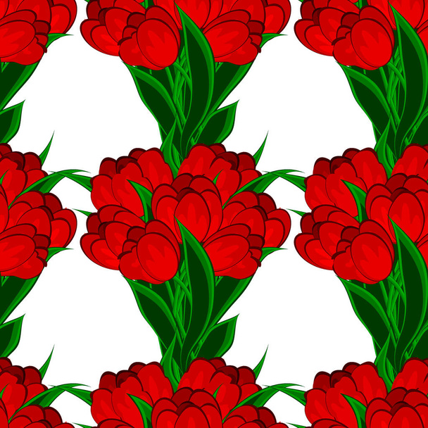 Czerwone tulipany - wzór, bezszwowa faktura. Tło dla strony internetowej lub bloga, tapety, tekstylia, opakowania. - Wektor, obraz