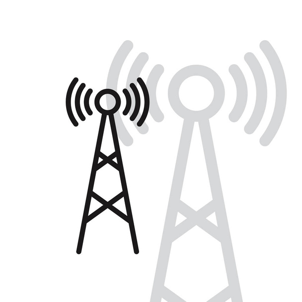 Radio tower with waves for broadcast transmission line art vector icon for apps and websites. Vector - Vector, Image