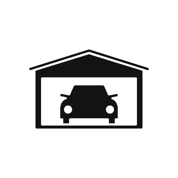 Garaje negro con icono de coche. Icono de estacionamiento. Icono del almacén. - Vector, imagen