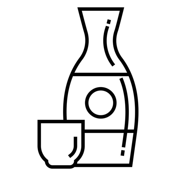 Alkoholgetränk japanische Schnaps-Ikone im Outline-Stil - Vektor, Bild