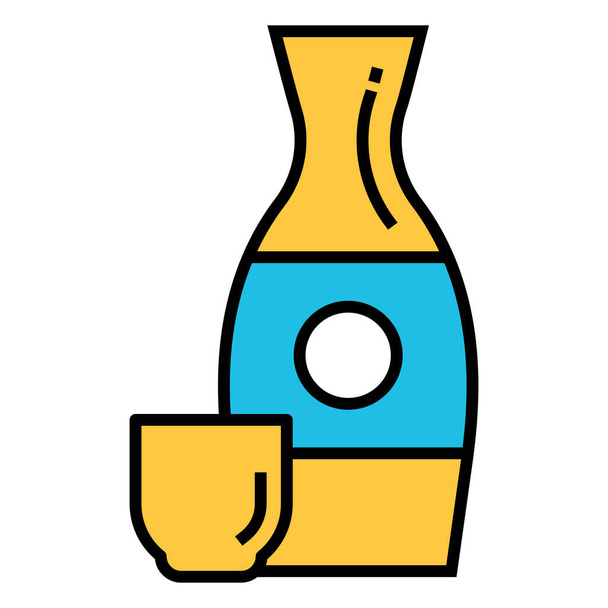 alkohol napój japoński alkohol ikona w stylu wypełnione zarys - Wektor, obraz