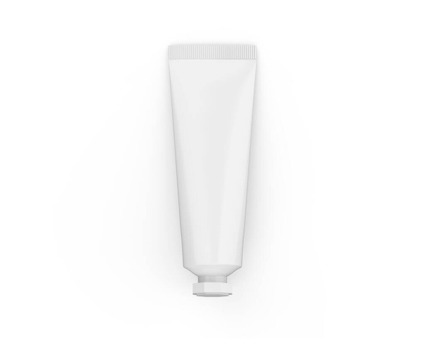 Modèle de maquette de tube cosmétique blanc sur fond blanc isolé, prêt pour la présentation de la conception, illustration 3D - Photo, image