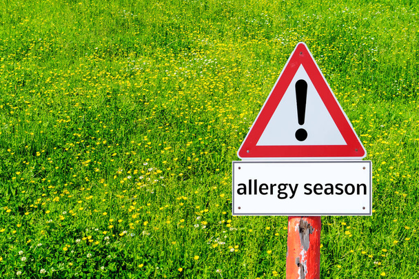 Figyelmeztető jel Allergia szezon egy rét, mint a háttér - Fotó, kép