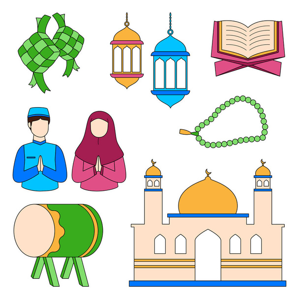 Sticker set van islamitische moslim thema clip art design vector illustratie - Vector, afbeelding