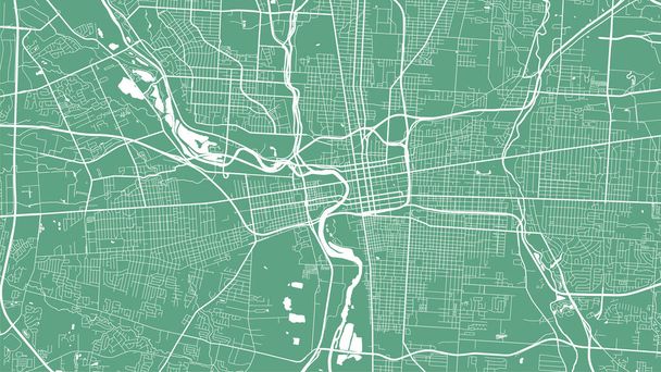 Mapa de fondo de vector verde, calles del área de Columbus y cartografía del agua ilustración. proporción de pantalla ancha, plano digital diseño streetmap. - Vector, Imagen