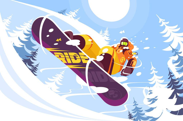 Πηδώντας snowboarder σε μοντέρνο κοστούμι - Διάνυσμα, εικόνα