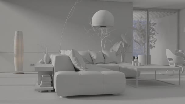 Çağdaş film klip 3D illüstrasyon Modern Oturma Odası İçi - Video, Çekim