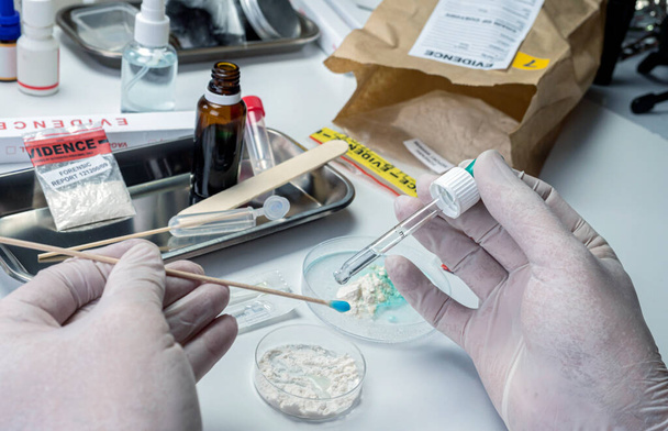 Police investigate positive for drugs in crime lab, conceptual image - Photo, Image