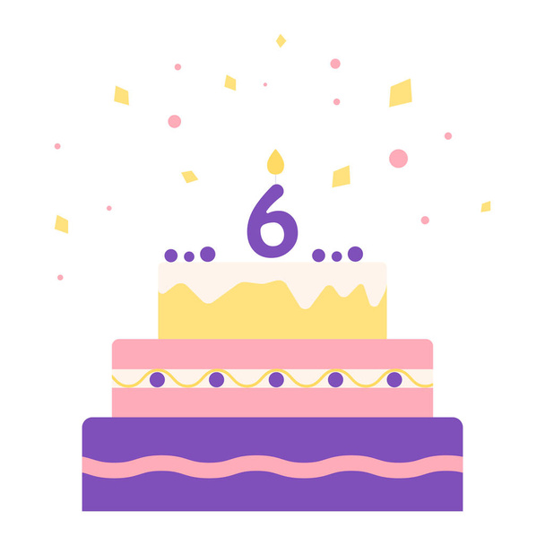 ろうそくの番号6の誕生日ケーキ - ベクター画像