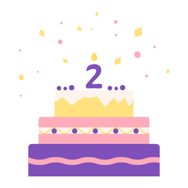 Tort urodzinowy ze świecą numer dwa - Wektor, obraz